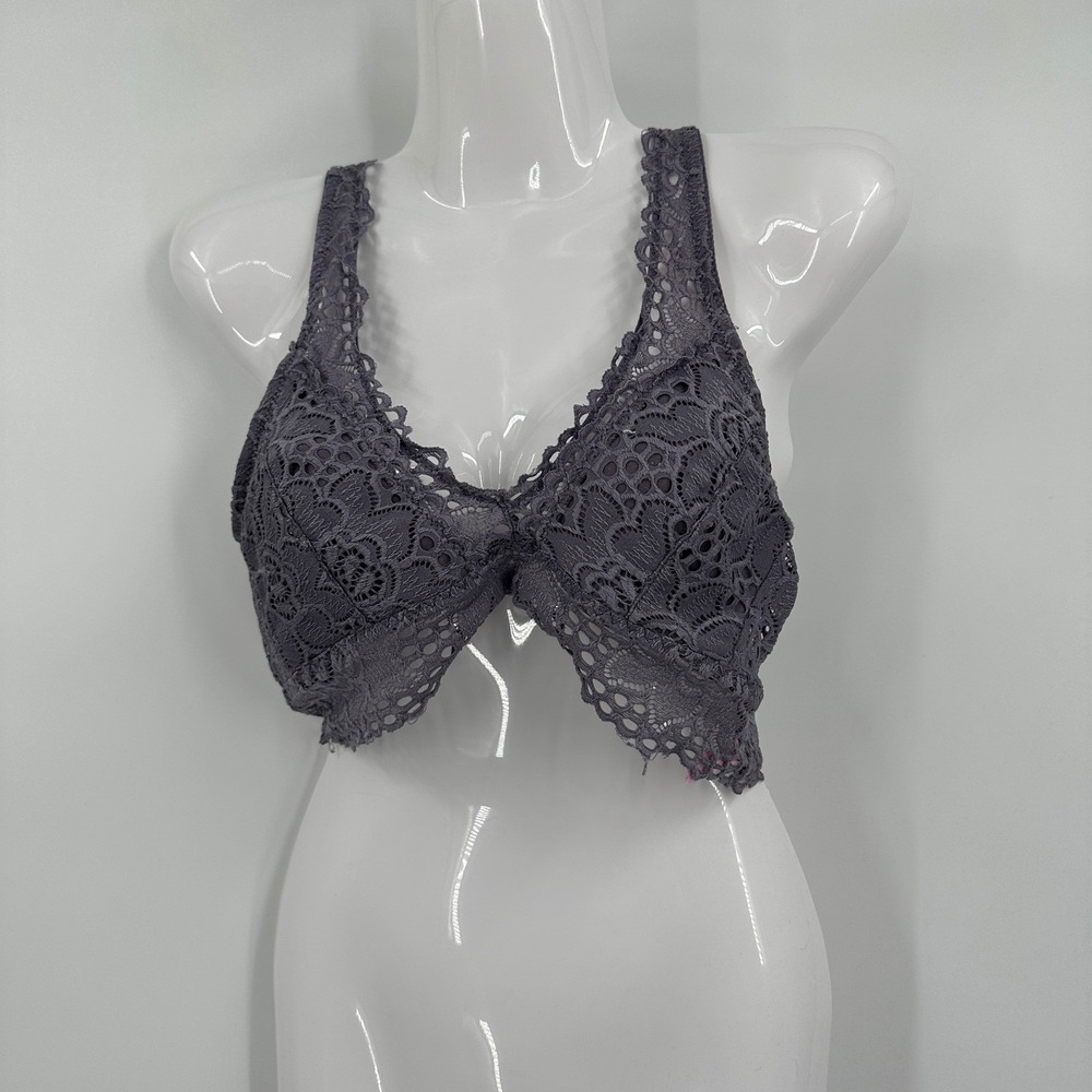 Womens Coquette Crochet Lace Cropped Top Size M Purple Whimsigoth Sheer Festival